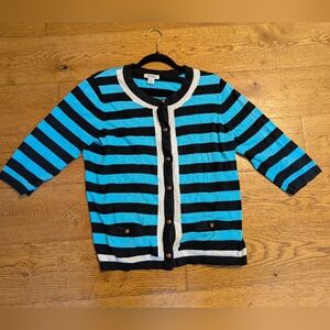 Hampshire Studio Women's Size XL Blue Black Stripe Vintage Sweater Gold Buttons